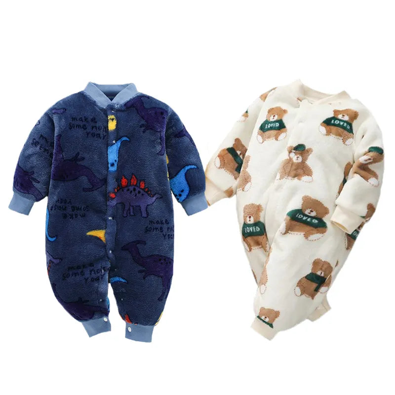 Unisex newborn baby romper jumpsuit, cozy flannel fabric, 'Easy Wear' design for spring