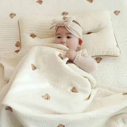 Unisex newborn cotton baby blanket with adorable sleeping fox embroidery, perfect for nursery decor and gifting.