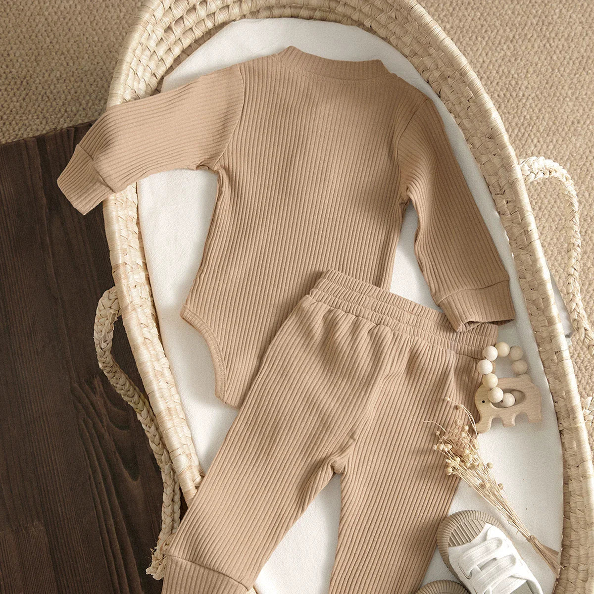 Unisex newborn knit romper and pants set, long sleeve, cozy infant apparel