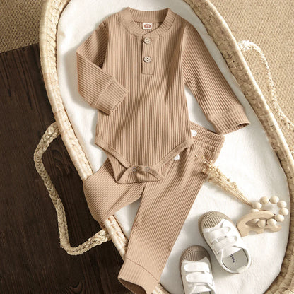 Handmade-look knit romper and pants set for newborns, soft infant apparel
