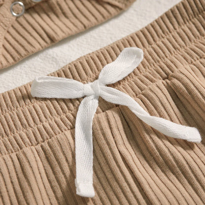 Grey knit long sleeve romper and pants set for newborn, comfortable infant wear