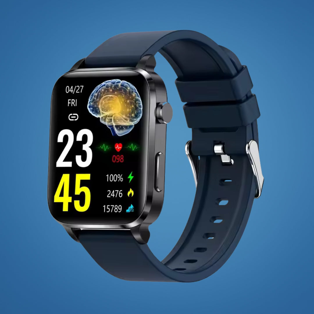 Unisex non-invasive glucose monitoring smartwatch, tracks blood sugar, essential adult wellness device.