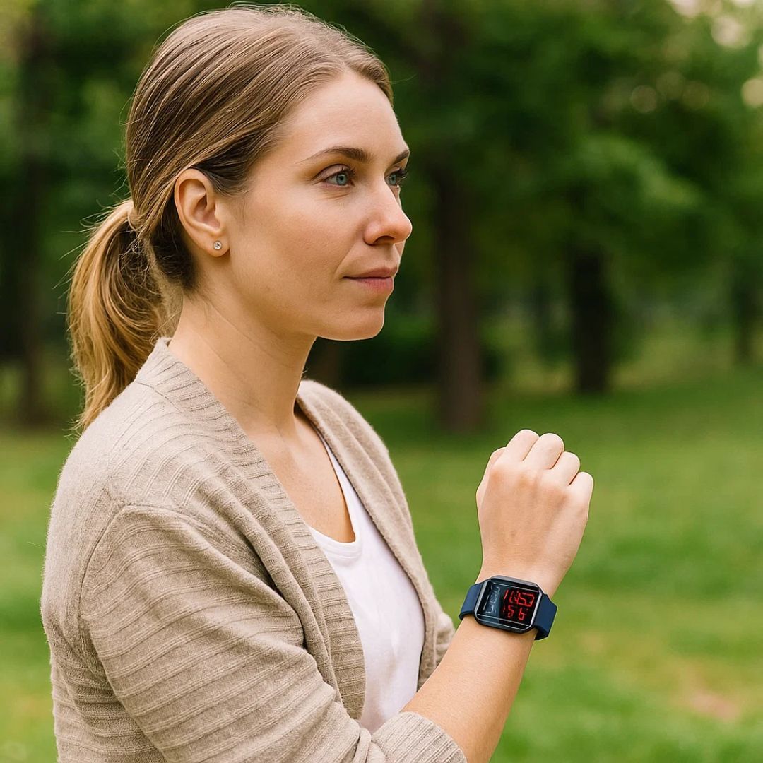 Sleek unisex smartwatch with non-invasive glucose monitoring, a smart wearable for daily health tracking.