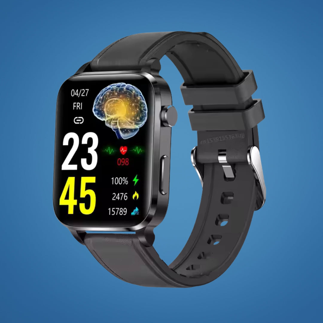 Modern unisex non-invasive glucose monitoring smartwatch, essential for managing blood sugar & wellness.