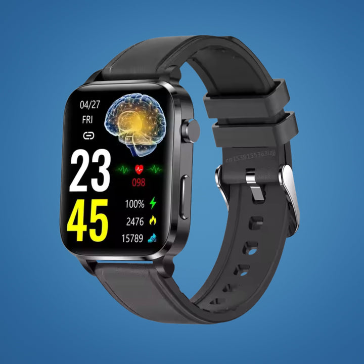Modern unisex non-invasive glucose monitoring smartwatch, essential for managing blood sugar & wellness.