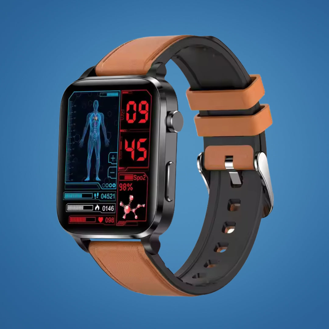 Innovative non-invasive glucose monitor smartwatch, perfect for daily blood sugar and adult health tracking.