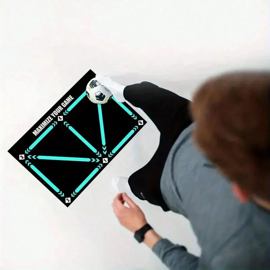 Non-slip soccer training mat for indoor football practice, boosting agility, coordination & skill development.