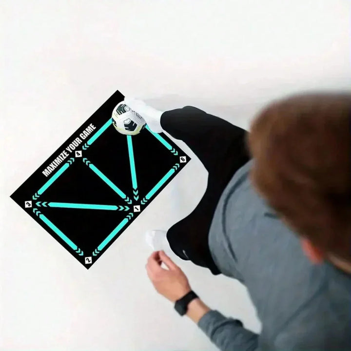 Non-slip soccer training mat for indoor football practice, boosting agility, coordination & skill development.