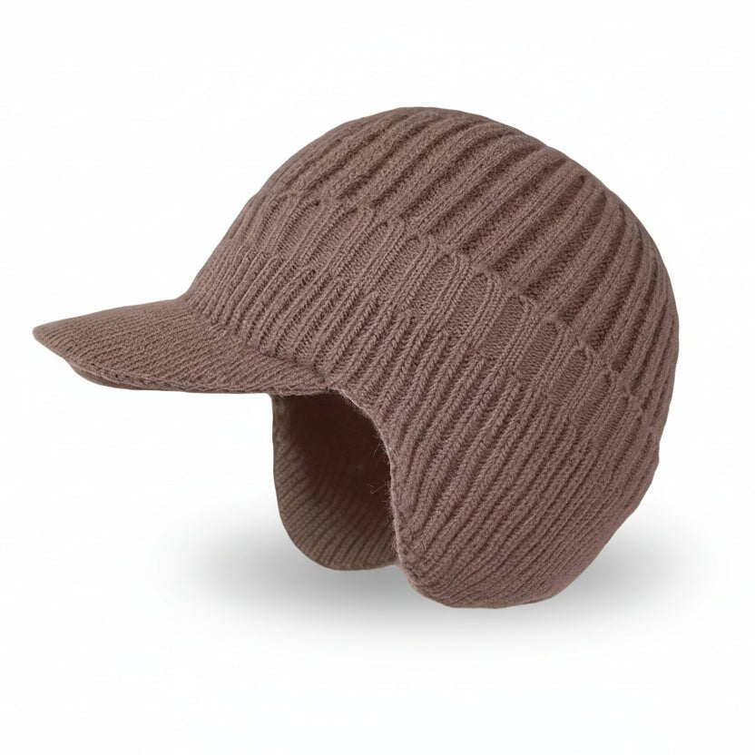 Close-up of the cozy texture of a warm Nordic winter hat. Detail of the comfortable knit beanie design.