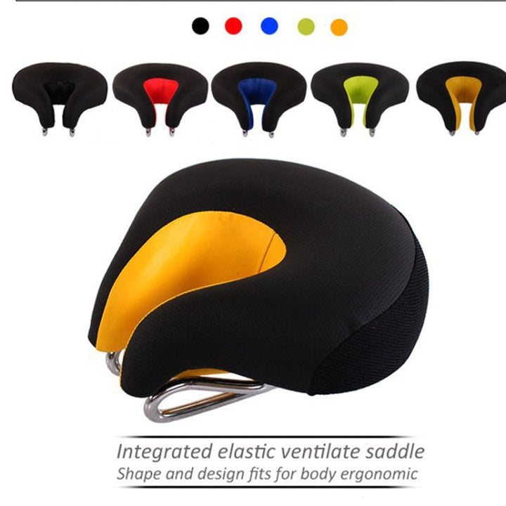 Ergonomic noseless bicycle saddle for men & women. Thick padded comfort bike seat, great cycling accessory.