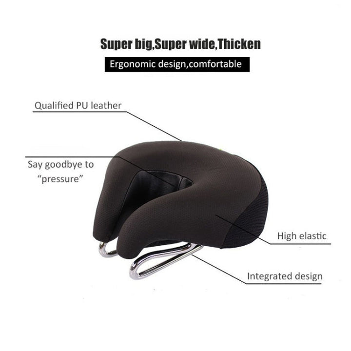 Mountain bike noseless saddle, thick padded for shock absorption & comfort. Unisex ergonomic cycling accessory.