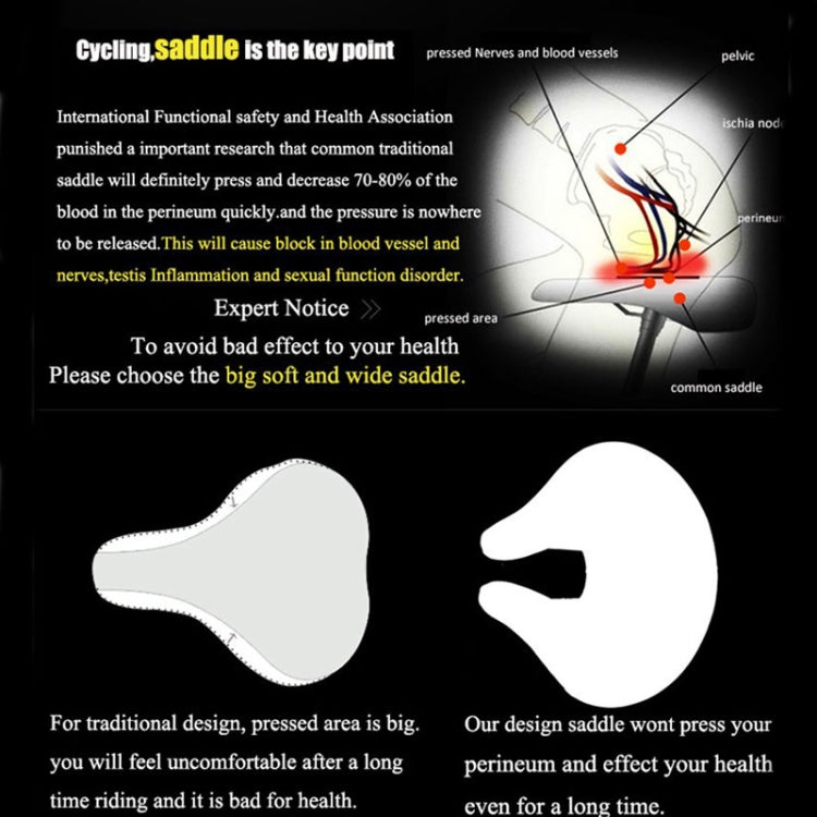 Comfortable unisex noseless bicycle saddle. Thick padded bike seat for an improved, pain-free long-distance riding experience.