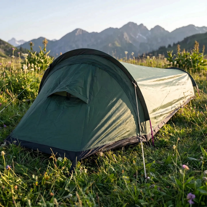 Unisex one-person lightweight backpacking bivy tent for solo camping. Compact, waterproof, 3-season outdoor shelter.