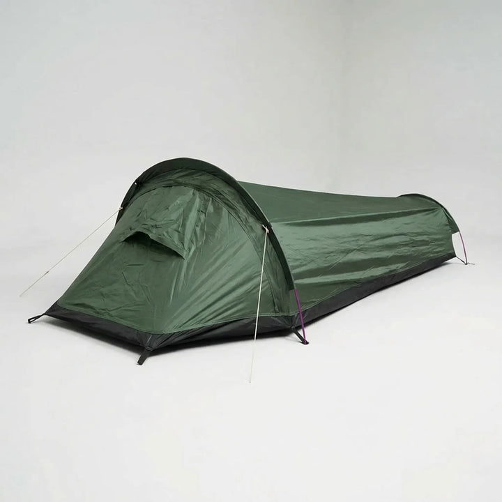 Waterproof 3-season one-person bivy tent. Ideal lightweight backpacking shelter for solo camping and hiking.