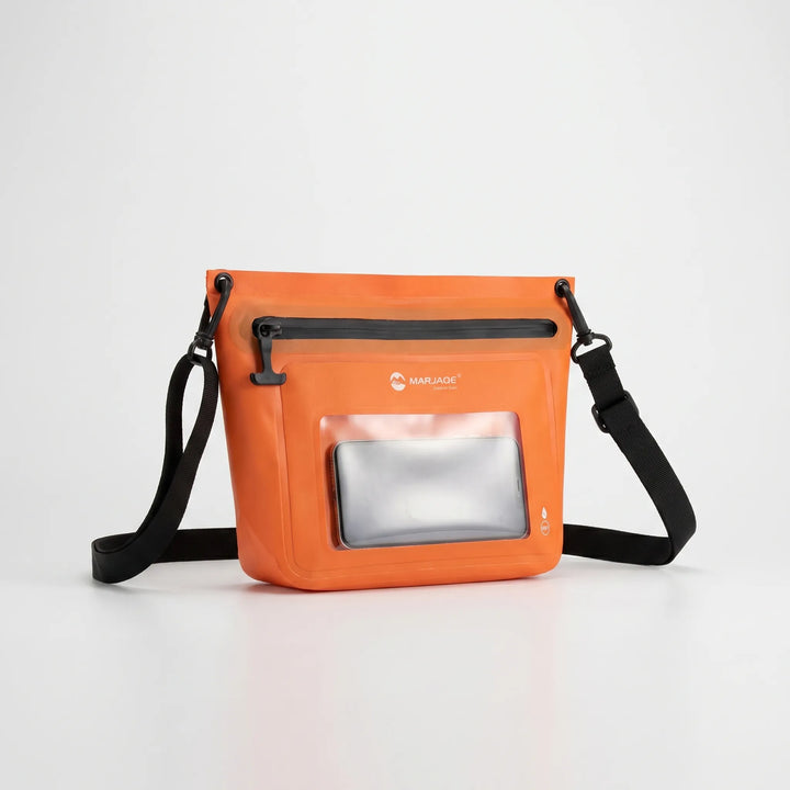 Waterproof dry bag crossbody with touchscreen window, ideal for beach, kayaking & outdoor adventures.