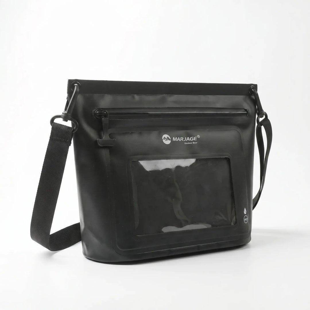 Hiking & travel crossbody bag, waterproof, features a convenient touchscreen phone window.
