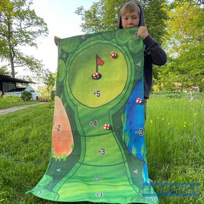 Complete outdoor golf game set, encouraging active family fun and social interaction.