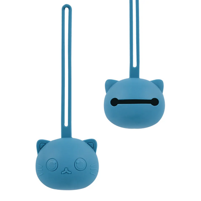 Portable pacifier holder hanging from a stroller, convenient baby travel gear.