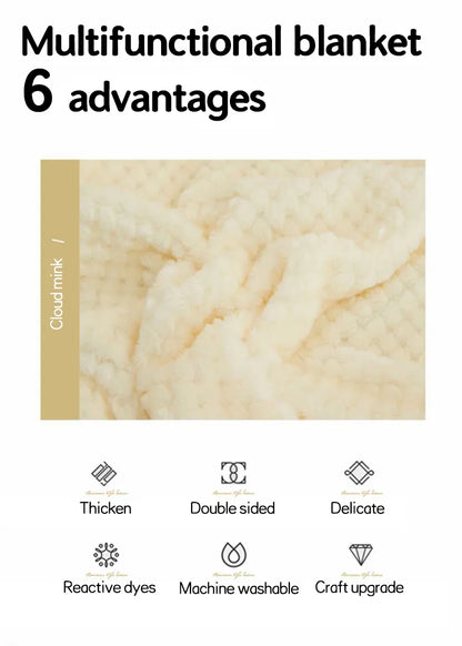 Detail of the pineapple plaid pattern on a unisex baby blanket, high-quality print