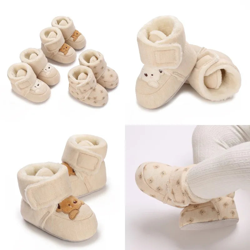 Unisex plush bear baby booties with soft sole, ideal for first walkers, warm infant footwear