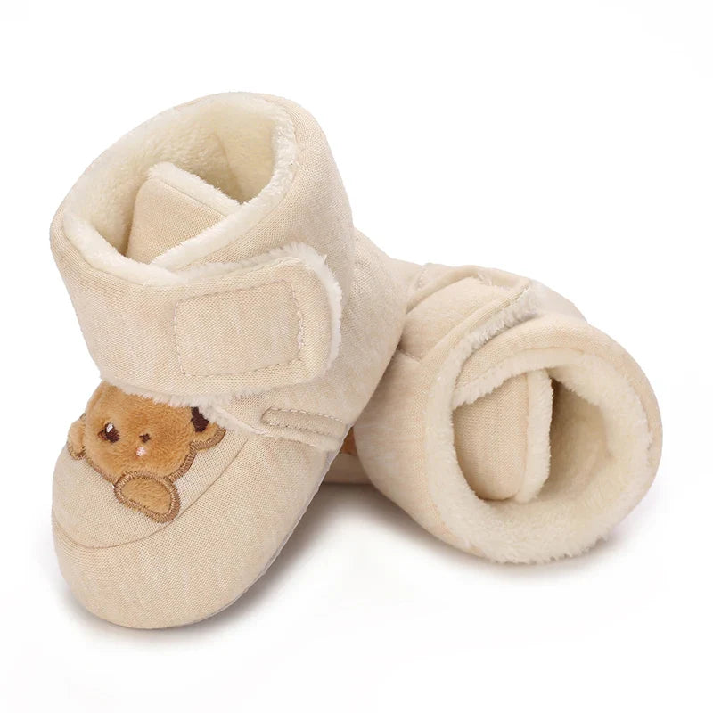 Infant first walker shoes, plush bear design booties with non-slip soft sole
