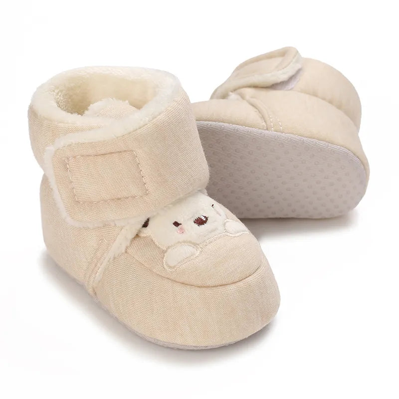 Unisex baby booties made from plush material, warm and cozy first walker shoes