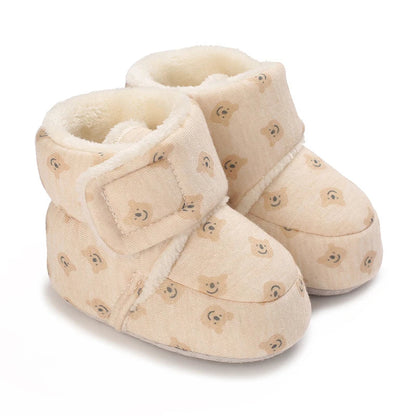 Comfortable unisex baby shoes, plush bear booties with gentle hook and loop