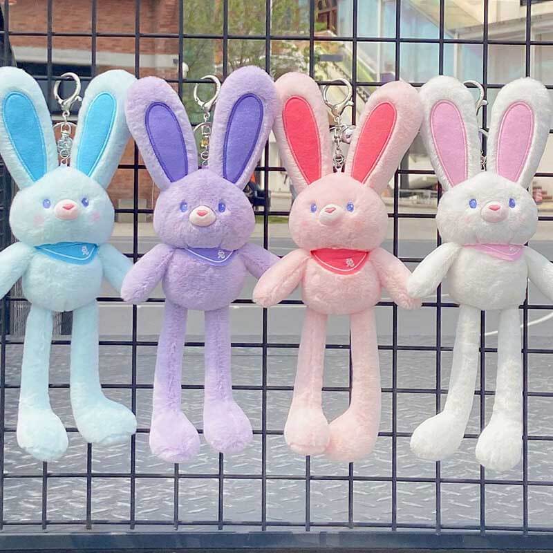 Cute bunny plush keychain with big ears, perfect interactive toy or bag charm gift