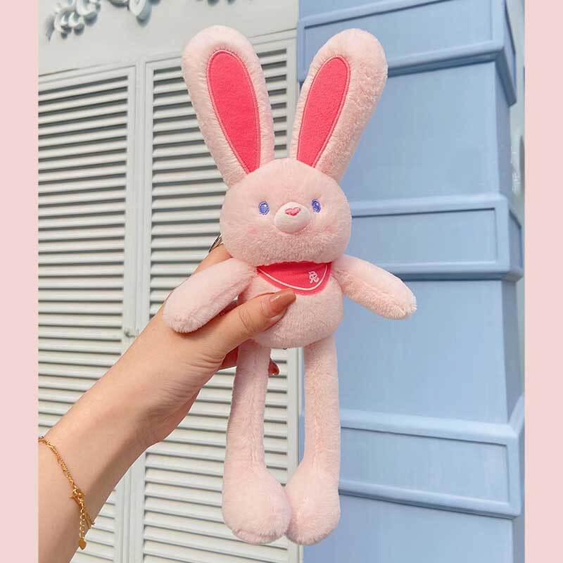 Plush rabbit bag charm with long ears, a cute and fun unisex keychain accessory