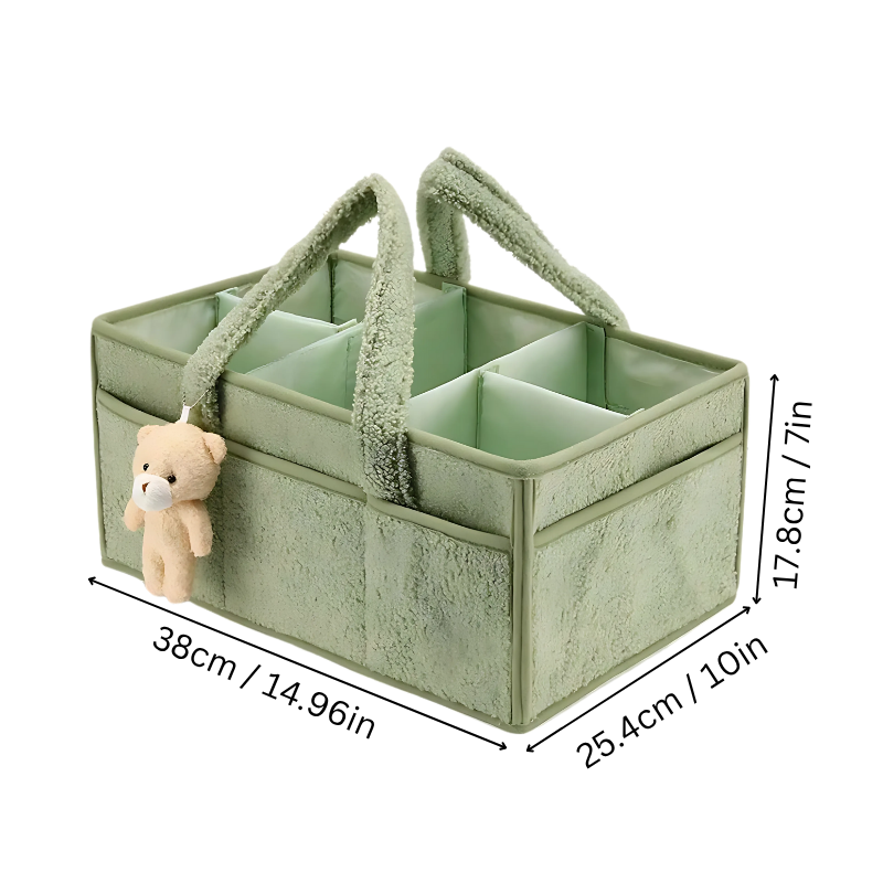 Sherpa diaper caddy, a soft and practical nursery organizer for baby essentials, unisex design.