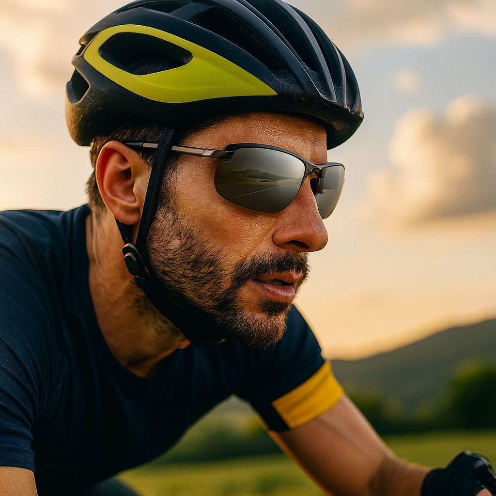 Black frame unisex polarized photochromic sports sunglasses with gray lenses for UV400 outdoor protection.