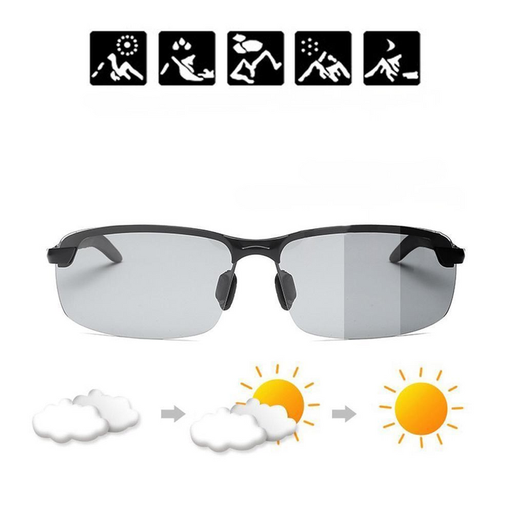 Versatile unisex polarized photochromic sports sunglasses, UV400 lightweight outdoor gear for all activities.