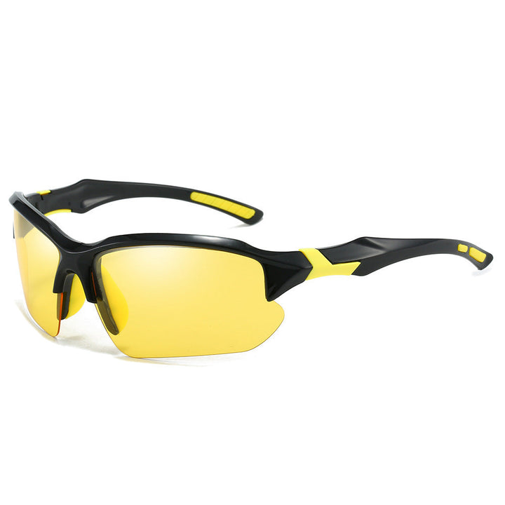 Close-up of durable frame & polarized lenses of these outdoor sports sunglasses for optimal vision.