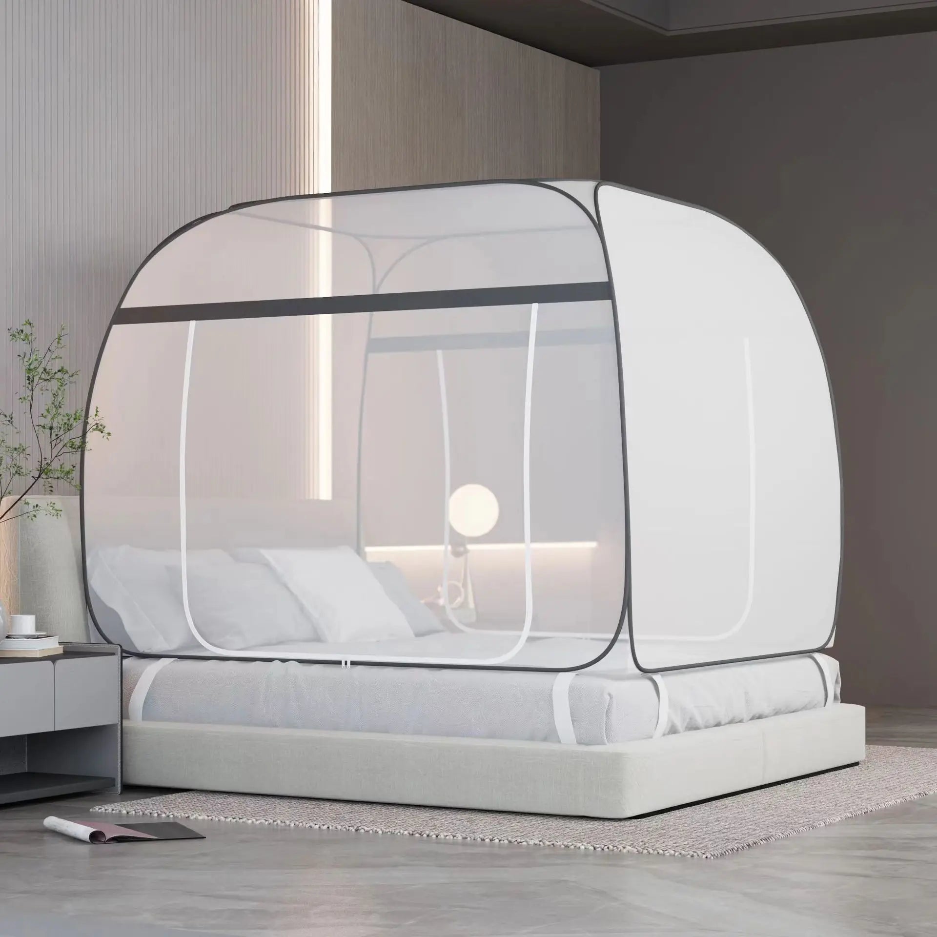 Foldable pop-up mosquito net tent for bed canopy, providing insect defense for baby health.