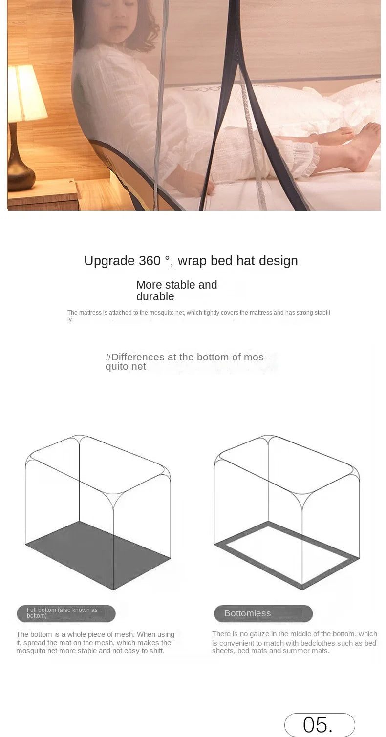 Portable mosquito net bed canopy, ideal for summer outdoor protection and bedroom use.