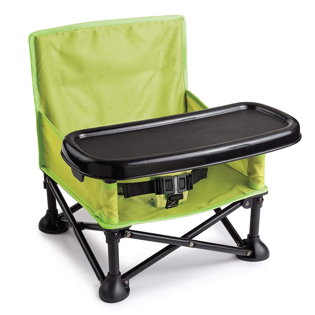 Unisex portable booster seat for toddlers, dark gray, on a dining chair, for easy mealtime feeding