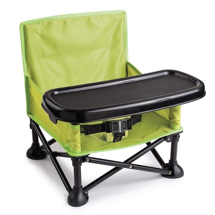 Unisex portable booster seat for toddlers, dark gray, on a dining chair, for easy mealtime feeding