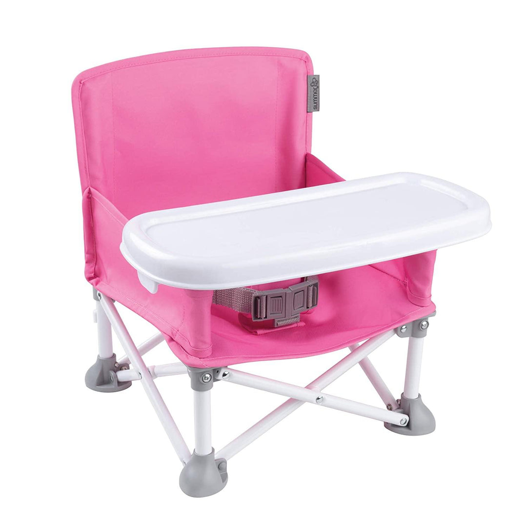 Adjustable booster seat for infants, designed to fit various chair types, ensuring a perfect fit