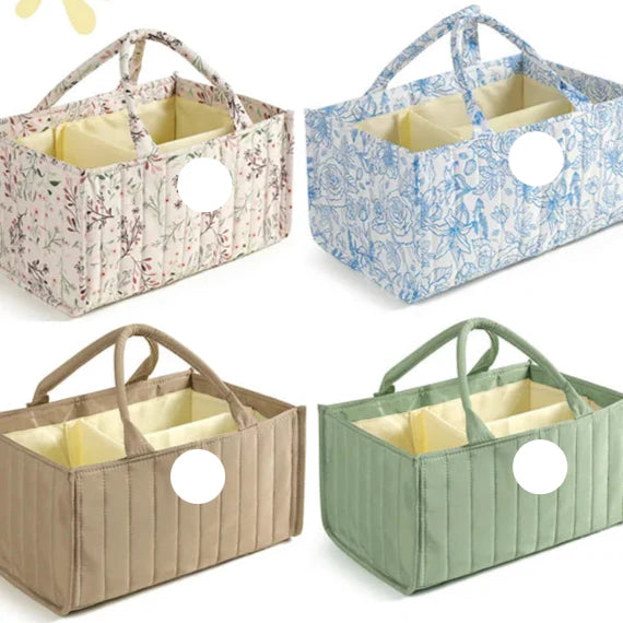 Baby diaper caddy with handles, perfect for organizing baby essentials in nursery or car