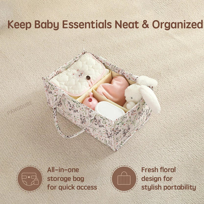 Portable nursery storage solution, a polyester diaper caddy with a modern design