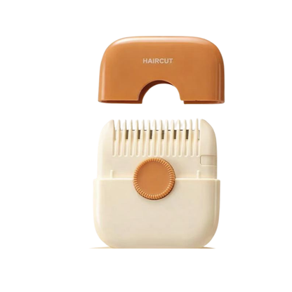 Portable hair trimmer being held, highlighting its compact size for personal care and travel