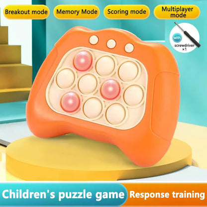 Close-up of Portable Electronic Pop It Reaction Game with flashing lights