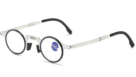 Unisex square folding reading glasses with diopter, a compact and portable vision aid.