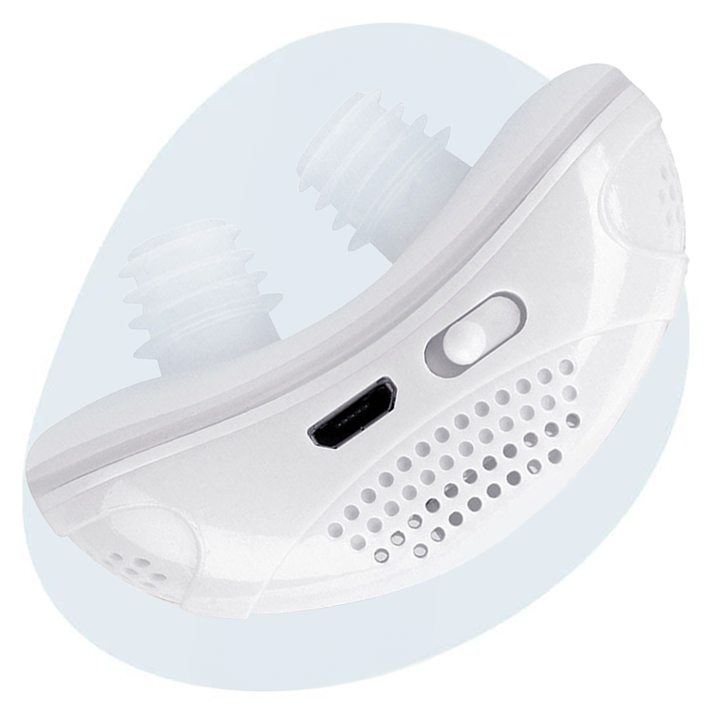 Ergonomic micro CPAP device for sleep apnea. Comfortable, hoseless anti-snoring solution & breathing aid.