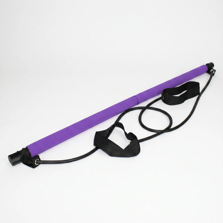 Portable Pilates exercise bar kit for effective home gym fitness. Adjustable resistance bands for full body workouts.