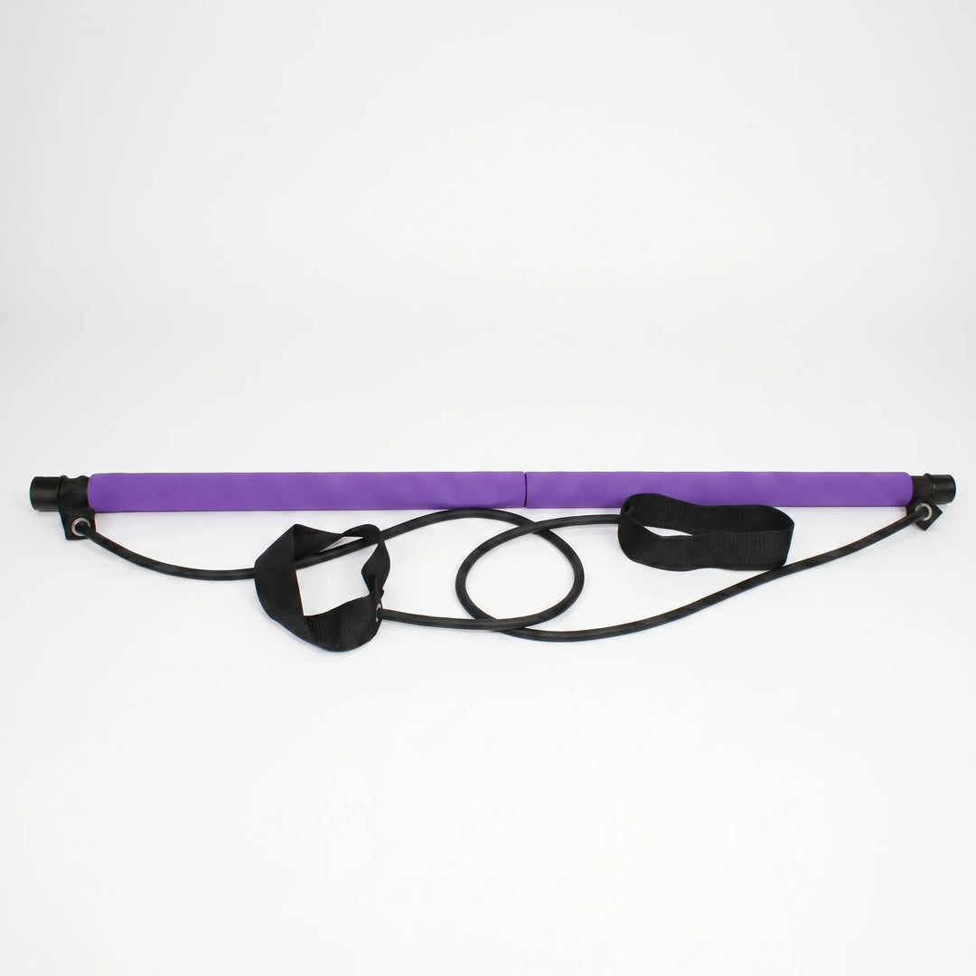 Home gym Pilates bar kit. Unisex design, portable with resistance bands for diverse full body fitness exercises.
