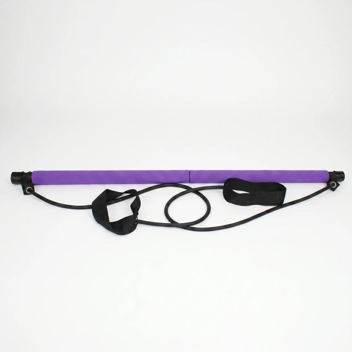 Home gym Pilates bar kit. Unisex design, portable with resistance bands for diverse full body fitness exercises.