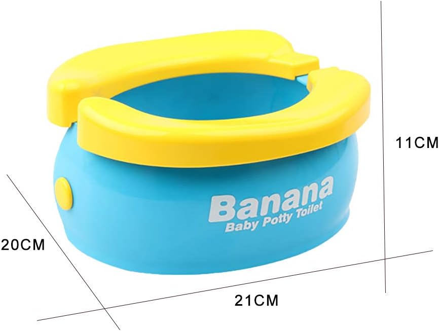 Toddler travel potty, blue, with a child-friendly toilet seat, perfect for potty training.