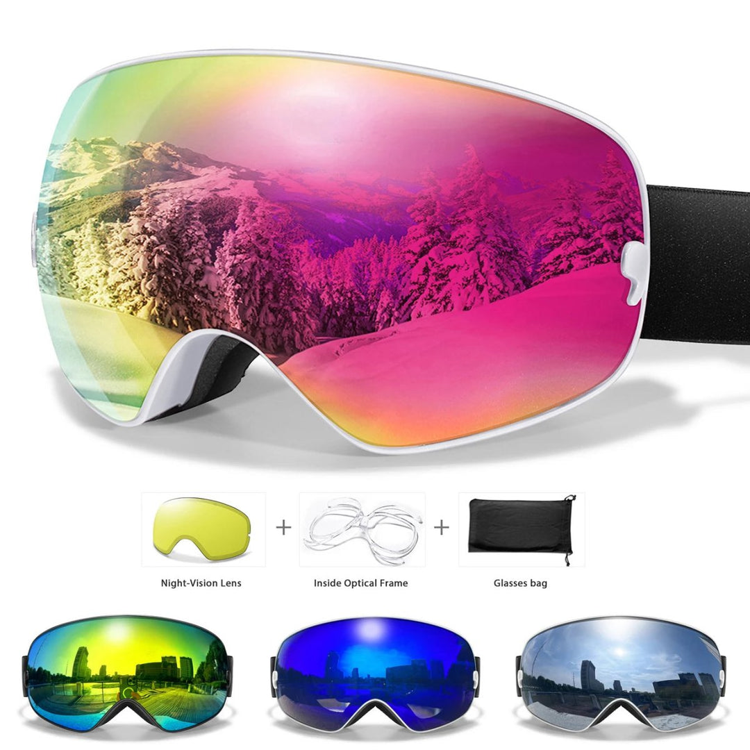 Anti-fog unisex ski goggles with UV400 protection, perfect for snowboarding and skiing.