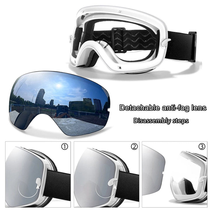 Helmet compatible unisex ski goggles, anti-fog, UV400, ideal for snowboarding and skiing.